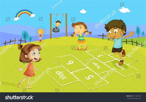 Illustration Kids Playing Hopscotch Stock Vector Royalty Free