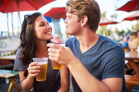 Happy Couple On Date Drinking Some Beers