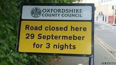 Septermeber Misspelled Road Sign Put Up In Oxford Bbc News