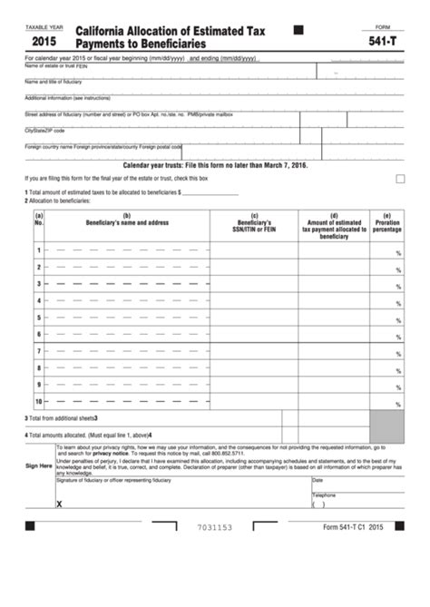 Who is this document for? Fillable Form 541-T - California Allocation Of Estimated Tax Payments To Beneficiaries - 2015 ...