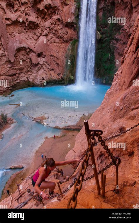 Trail To Mooney Falls Havasupai Indian Reservation Grand Canyon Stock