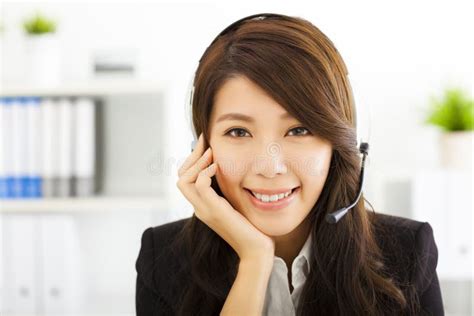 Beautiful Business Woman In Headset Stock Photo Image Of Chinese