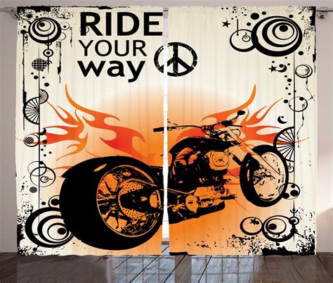 Motorcycle Image With Ride Your Way Text Peace Sign Print Curtain 2