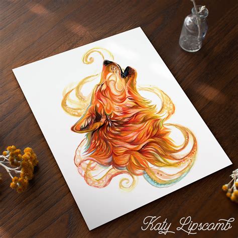 Orange Howling Wolf Print · Katy Lipscomb Llc · Online Store Powered