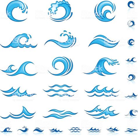 Vector Illustration Of 15 Blue Waves Against A White Background