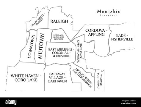 Modern City Map - Memphis Tennessee city of the USA with neighborhoods