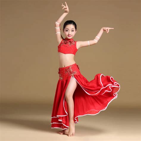 Belly Dance Costume Set For Children Outfit Top And Skirt Kids Stage