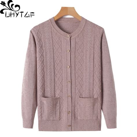 Uhytgf Knitted Spring Autumn Sweater Womens Fashion Single Breasted
