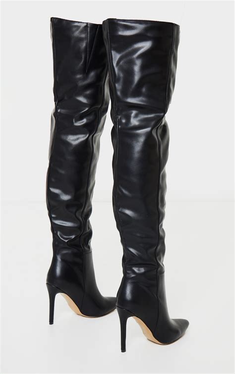 Black Thigh High Stiletto Boot Shoes Prettylittlething Usa