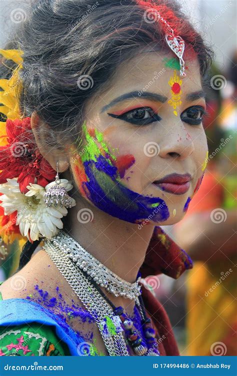 Portrait Of Beautiful Lady At Holi The Color Festival Of India Editorial Photo Image Of