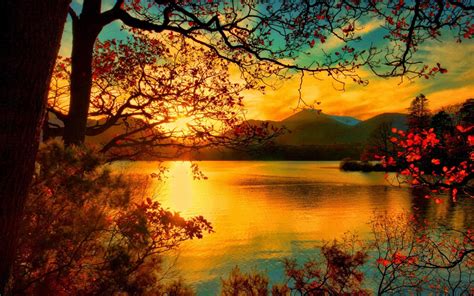 Autumn Lake At Sunset Image Abyss