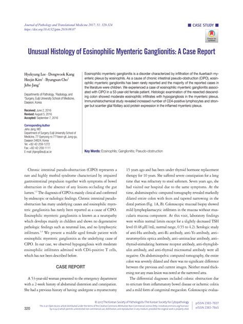 Pdf Unusual Histology Of Eosinophilic Myenteric Ganglionitis A Case