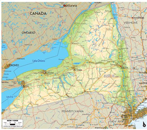 Physical Map Of New York State Map Vector