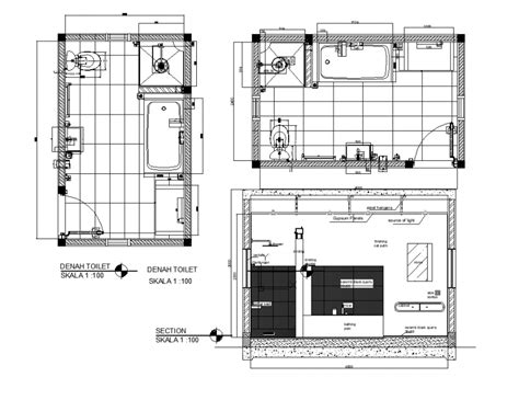 Bathroom Plan And Section Detail Dwg File Cadbull