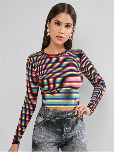 [36 Off] 2021 Stripe Knitted Crop Top In Multi C Zaful