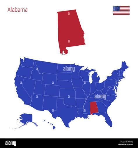 The State Of Alabama Is Highlighted In Red Blue Map Of The United