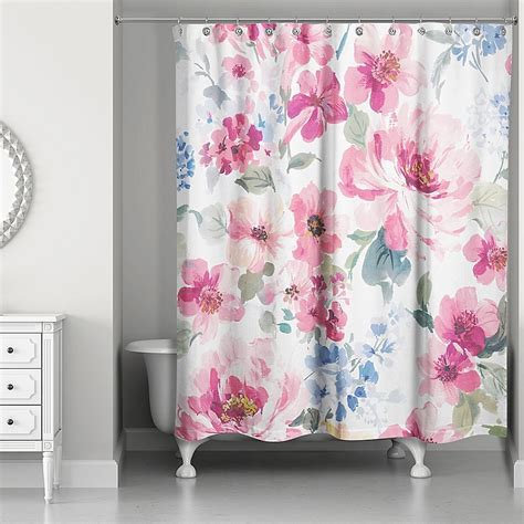 Designs Direct Watercolor Floral Shower Curtain In Pink In