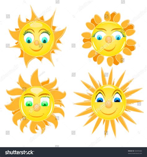 Set Of Six Cute Sun Smileys Stock Vector Illustration 50445460
