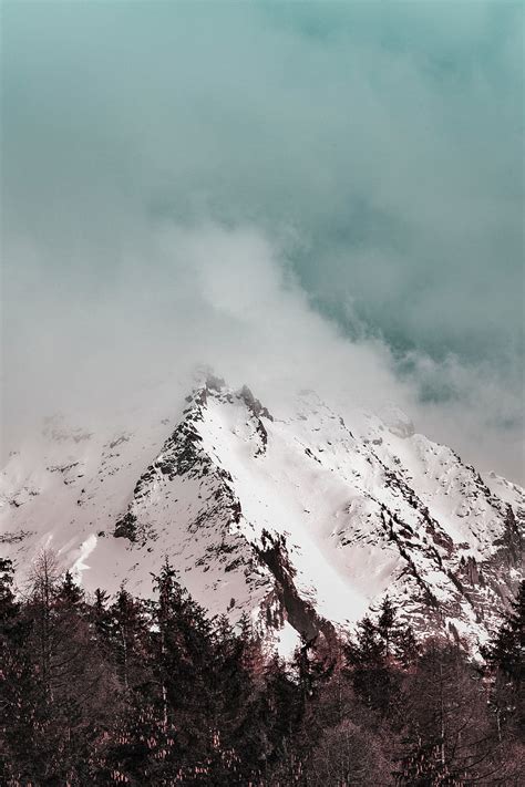 Mountain Peak Fog Clouds Snowy Snow Hd Phone Wallpaper Peakpx