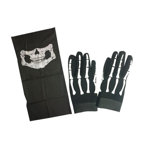 Skull Skeleton Mechanic Gloves And Half Skull Face Mask Heavy Duty Biker
