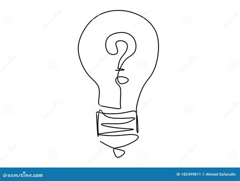 vector idea lamp one line style illustration electric light bulb with question mark concept