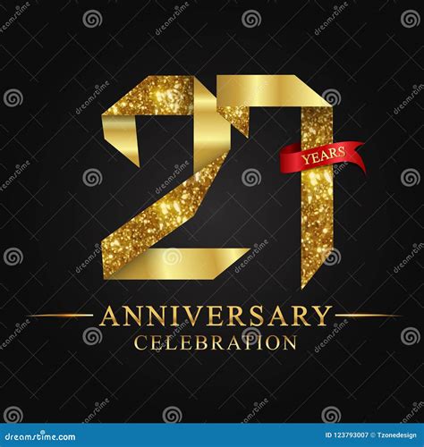 27th Anniversary Years Celebration Logotype Logo Ribbon Gold Number