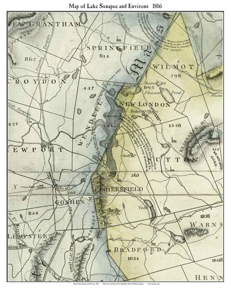 Lake Sunapee Nh Lakes New Hampshire 1816 Old Map Reprint Old Maps