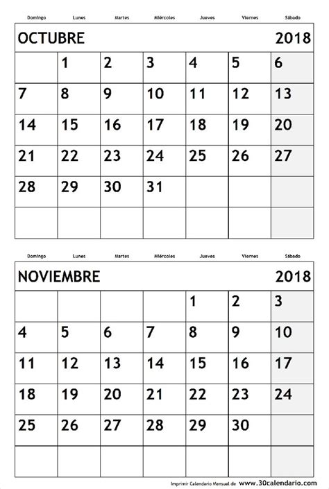 Calendario Octubre Noviembre 2018 Octubre Noviembre Plantilla