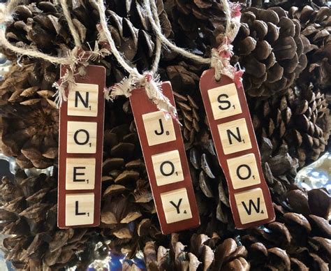 Set Of 3 Scrabble Tile Ornaments Rustic Country Christmas Tree Etsy