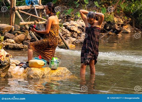 Community Bath In A River Laos Editorial Photography Image Of Asian Natural 125318577