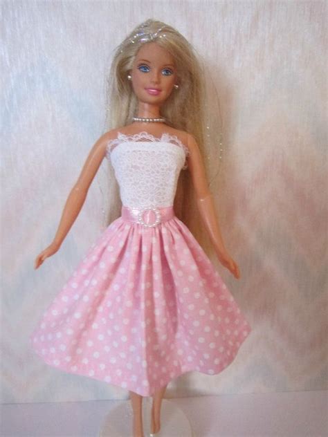 Handmade Barbie Clothes Pink And White Dress Sewing Barbie Clothes