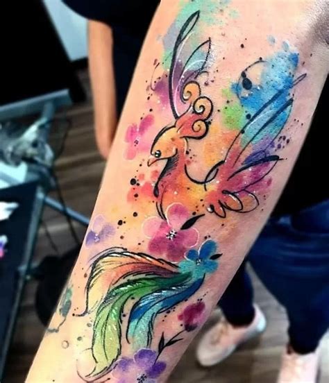 Watercolor Phoenix Bright Colors Tattoo Tattoogoto