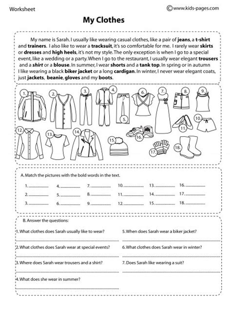 clothes worksheet  worksheets samples