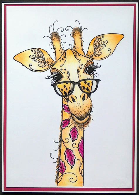 Pink Ink Giraffe Stamp Coloured With Faber Castell Polychromos Lynne