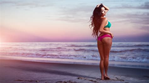 Wallpaper Sunlight Women Model Sunset Sea Shore Sand Ass Photography Beach Morning