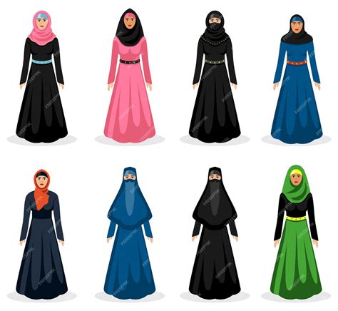 free vector middle eastern woman set traditional arabic hijab ethnicity girl clothing