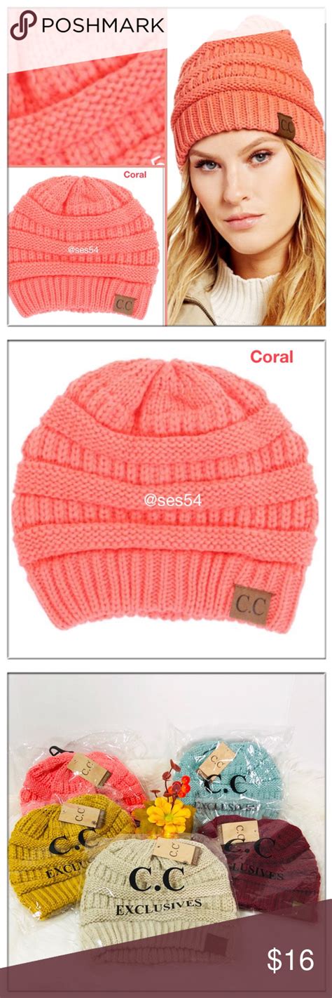 An Advertisement For A Womens Beanie Hat With The Words Coral On It