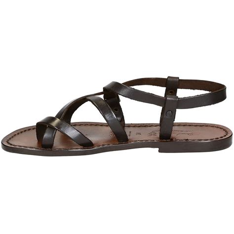 Womens Italian Leather Sandals Dark Brown Hand Made Leather The