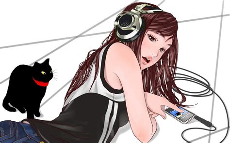 Cute Anime Girl Wearing Headphones Wallpaper 08 Preview