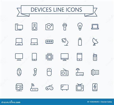 Electronic Devices Vector Thin Line Mini Icons Set 24x24 Grid Pixel