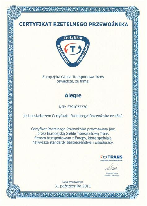 Certificates And Awards Alegre International Transport And Forwarding