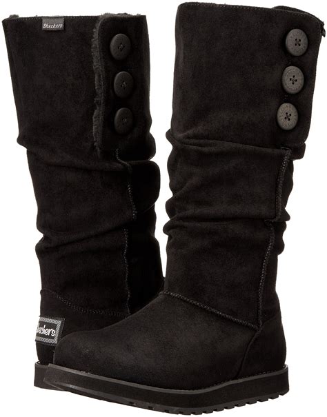 skechers womens keepsakes big button slouch tall winter boot black