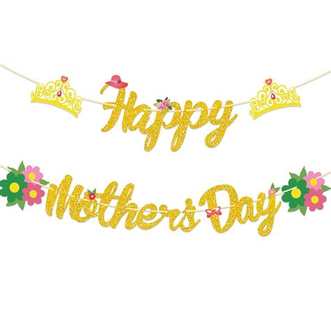 Buy Happy Mothers Day Banner Gold Glitter Mothers Day Decorations