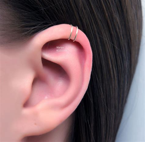 No Piercing Double Rings Two Rings Helix Ear Cuff Cartilage Etsy