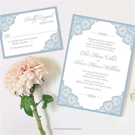 Light Blue Wedding Invitations Printable Lace Wedding Image 0 Classic