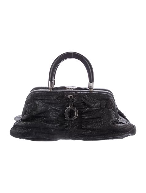 christian dior black leather lady dior bag black handle bags handbags chr61993 the realreal