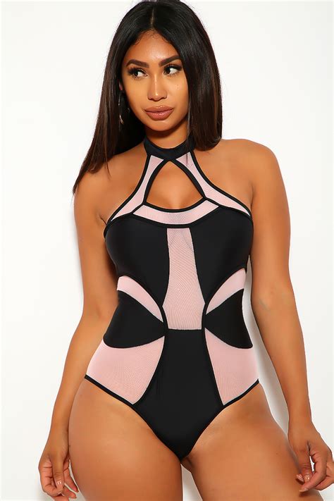 Sexy Black Nude Mesh Cut Out One Piece Swimsuit Women Of Edm