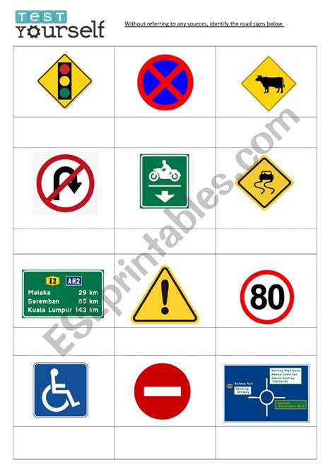 Road Signs Esl Worksheet By Chewchinyee