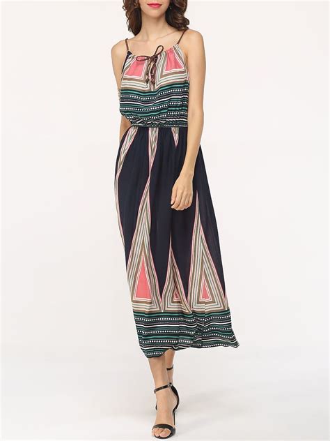 Assorted Colors Bohemian Geometric Printed Bowknot Maxi Dress Was And