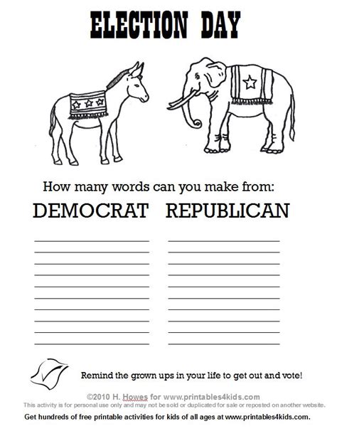 Election Day Coloring Page And Make A Word Printable Printables For
